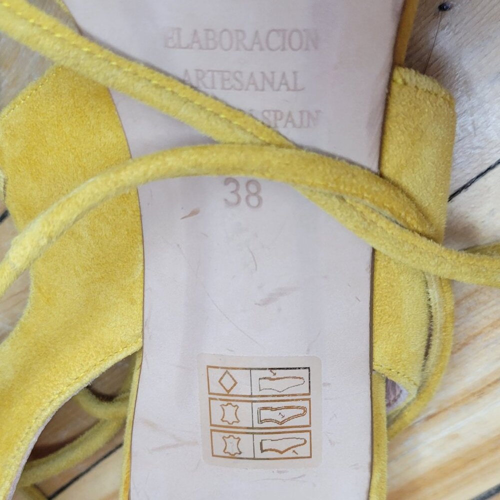 Pedro Miralles Yellow Suede Lace-Up Sandals Size 38 EU Made in Spain - Picture 11 of 14